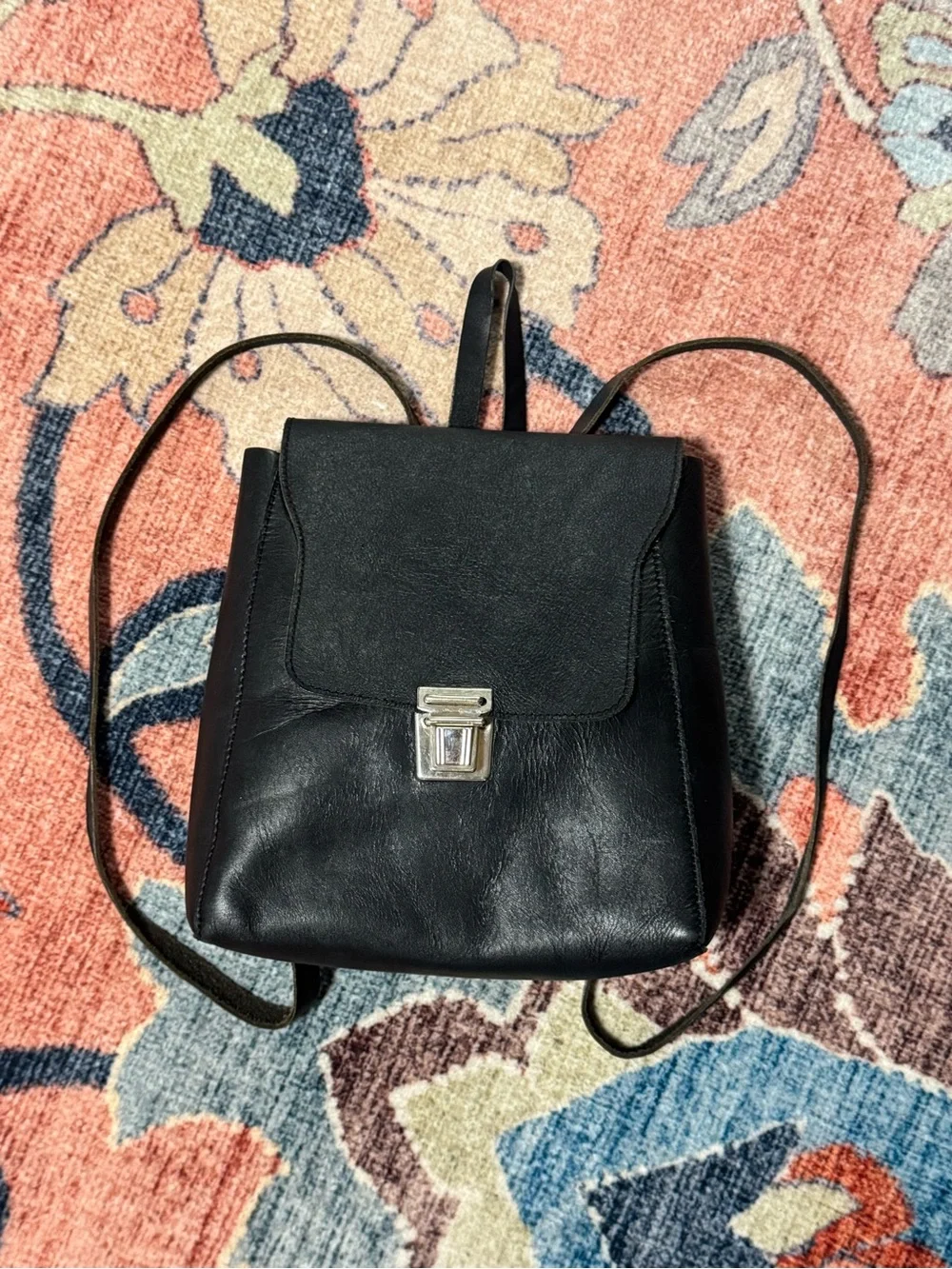 Purse Backpack Faux Leather Black